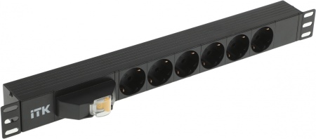 ITK PDU 6 розеток DIN49440 (нем.станд.), с автоматом 10А, 1U, без шнура, вх.IEX320 C14, алюминиевый профиль, черный