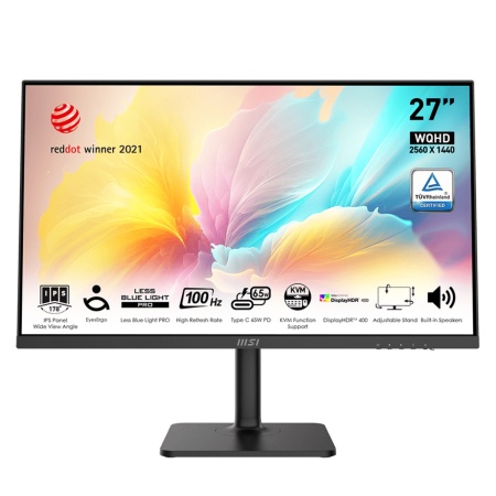 Монитор MSI Modern MD272QXP 27" 16:9 WQHD(2560x1440) IPS Flat,1ms(MPRT),1000:1, 100M:1,300nit,178/178,HDMI 1.4b,DP 1.2,2xUSB 2.0 Type-A,USB 2.0 Type-B,Speaker,Tilt,Swivel,Height,Pivot,100Hz,Black,1y war-ty