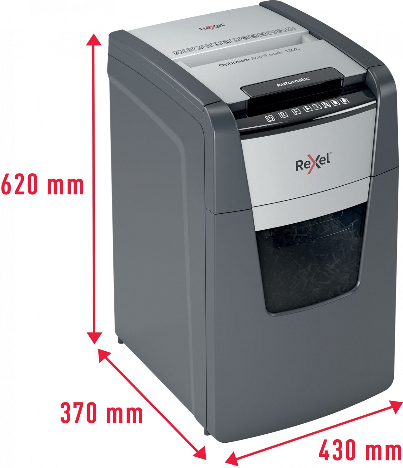Шредер Rexel Optimum AutoFeed 130X черный с автоподачей (секр.P-4) фрагменты 130лист. 44лтр. скрепки скобы пл.карты