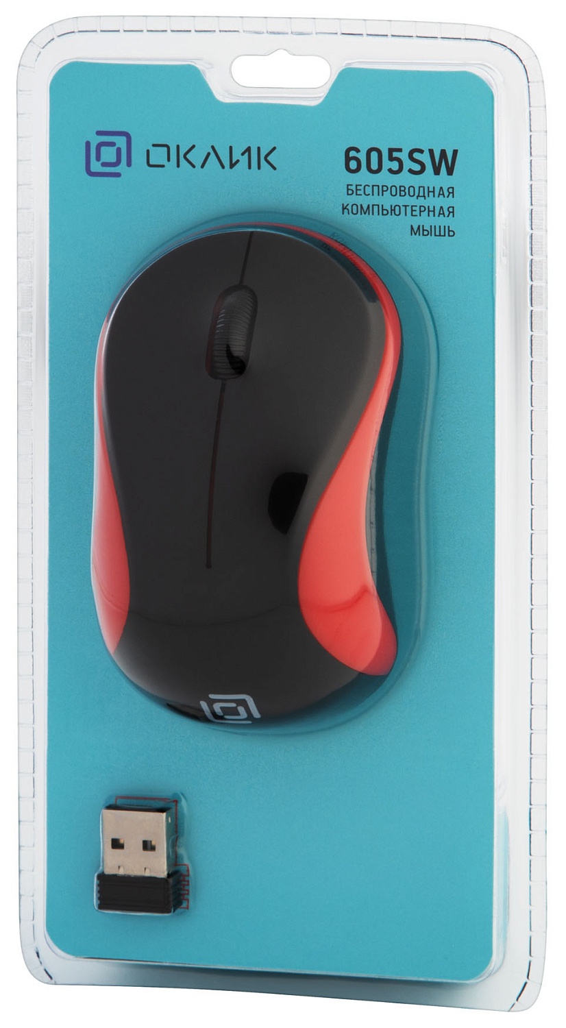 Мышь Оклик 605SW черный/красный оптическая (1200dpi) беспроводная USB для ноутбука (3but) Мышь Оклик 605SW черный/красный оптическая (1200dpi) беспроводная USB для ноутбука (3but)