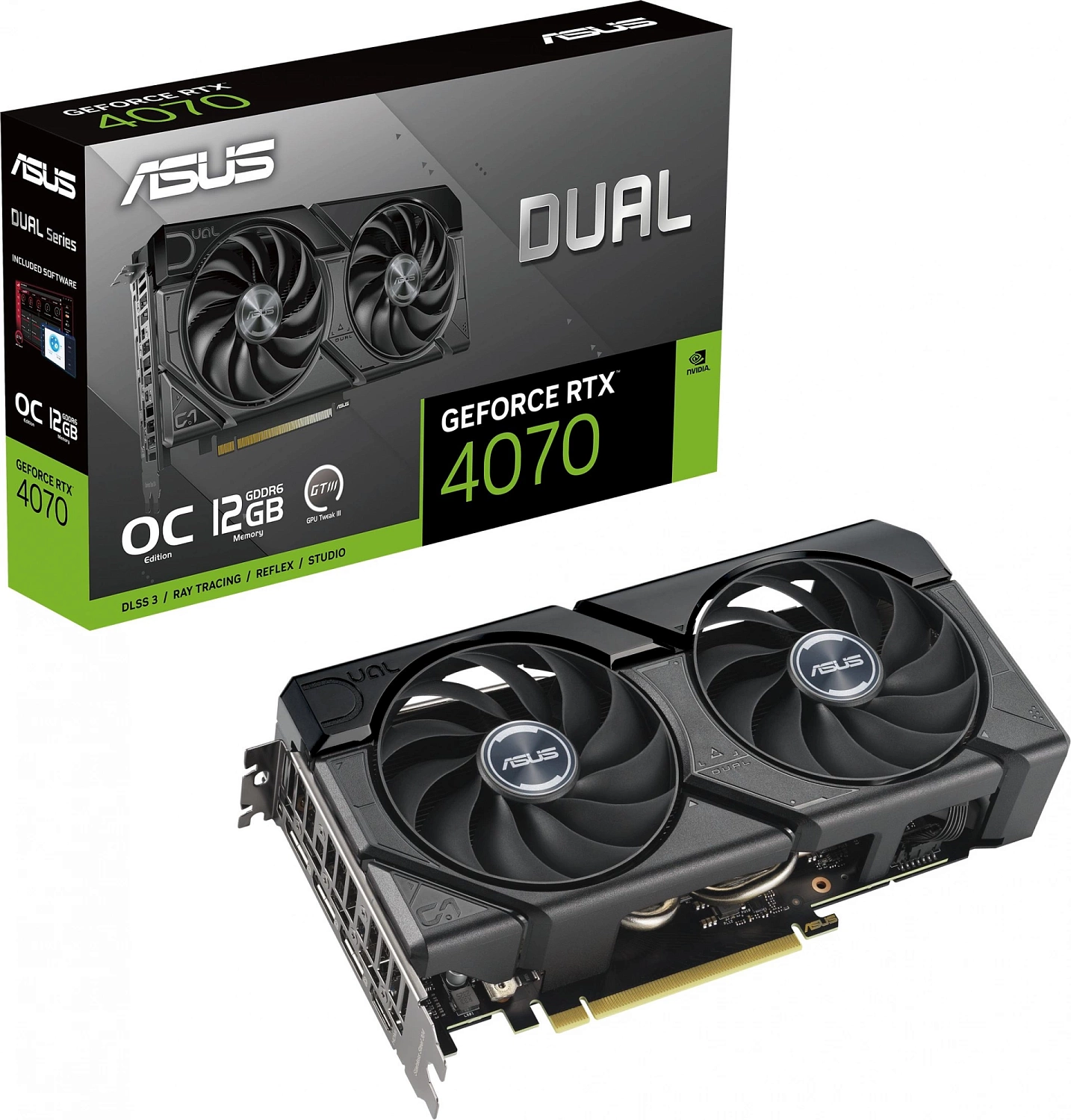 Видеокарта Asus PCI-E 4.0 DUAL-RTX4070-O12GD6-EVO NVIDIA GeForce RTX 4070 12Gb 192bit GDDR6X 2520/21000 HDMIx1 DPx3 HDCP Ret