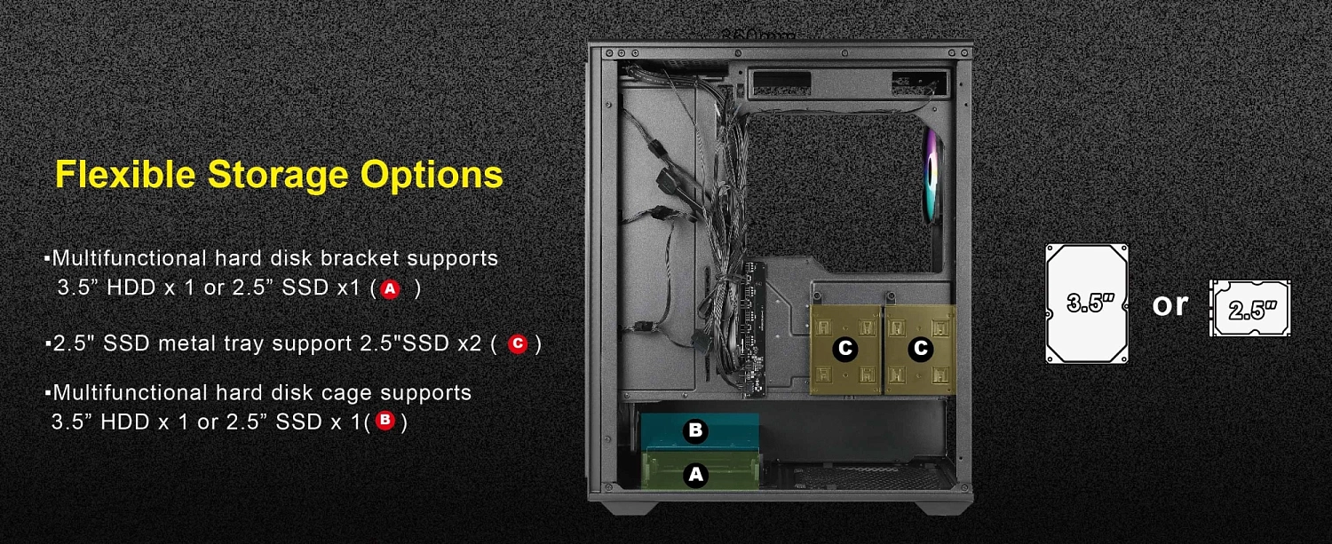 Корпус Azza FOREST черный без БП ATX 4x120mm 2xUSB3.0 audio bott PSU