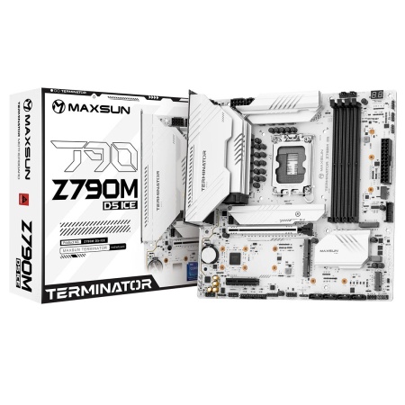 Материнская плата Maxsun MS-Terminator Z790M D5 ICE Z790, LGA1700, 4xDDR5, 1xPCIEx16, 1xPCIEx4, 5xM.2, 1xTypeC(20Gpbs), 2xUSB3.2Gen1, 3xUSB2.0, 1xTypeC, 4xUSB3.2Gen1, 4xUSB2.0, 5xNVMe, 4xSATA3, 2.5G, HDMI+DP, M-ATX