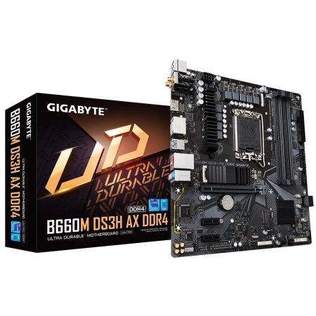 B660M DS3H AX DDR4, Socket 1700, Intel®B660, 4xDDR4-3200, HDMI+DP+DP, 1xPCI-Ex16, 2xPCI-Ex1, 4xSATA3(RAID 0/1/5/10), 2xM.2, 8Ch Audio, 2.5GbLan, WiFi, (2+4)xUSB2.0, (3+2)xUSB3.2, (1+0)xUSB3.2 Type-C™, 1xPS/2, mATX, RTL (829971)