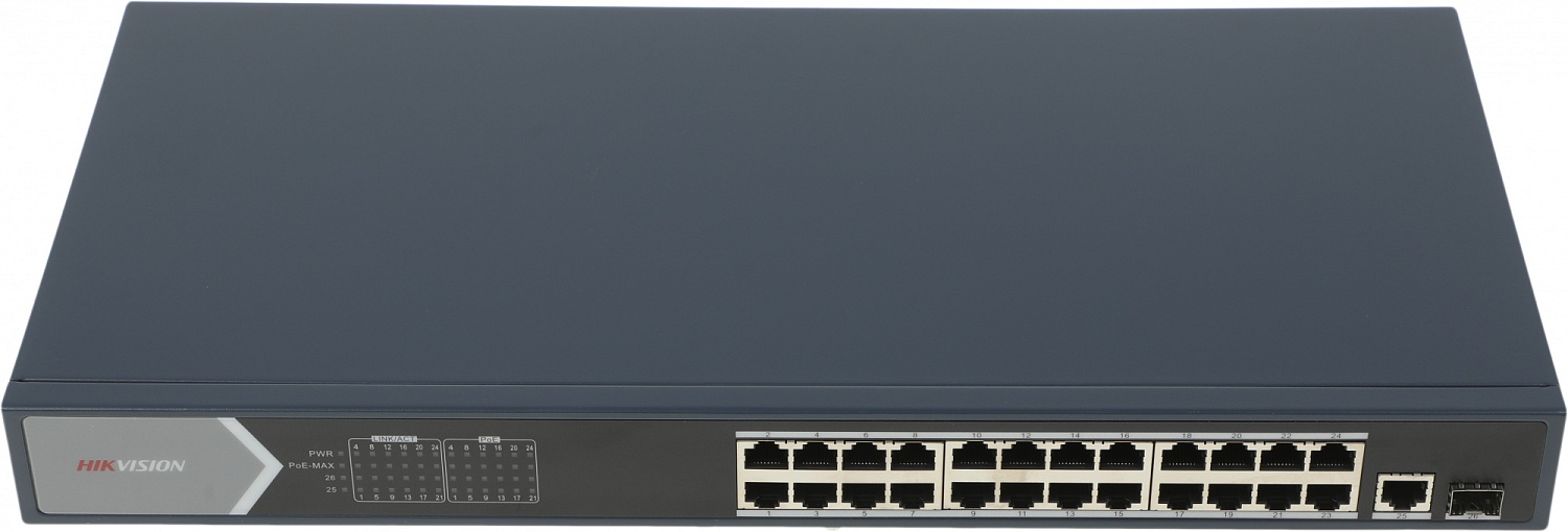 Коммутатор Hikvision DS-3E0526P-E 25x1Гбит/с 1SFP 24PoE+ 270W неуправляемый