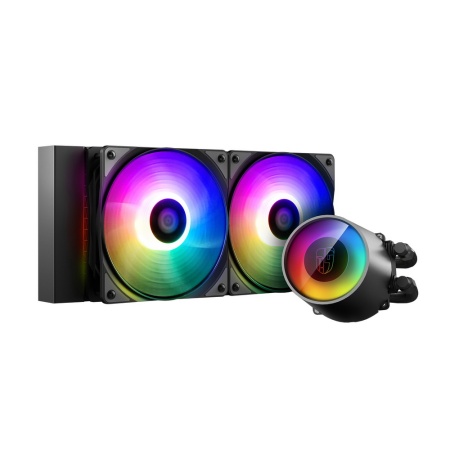 CASTLE 240RGB V2 (Black) {6} (726609) (Radiator L 282mm, Height Rad+Fan 52mm, Tube 380mm, Fan ARGB 120mm*2, Fan 500~1800RPM ±10%, < 30 dB(A), Fan 4-pin PWM, Pump 3-pin, LED 5VDC, Socket AMD sTRX4/sTR4/AM4, Intel LGA 2066/2011-v3/2011/1700/1200/115x)