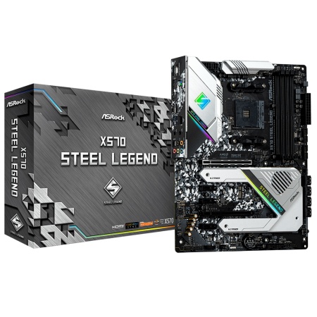 X570 STEEL LEGEND, Socket AM4, AMD X570, 4xDDR4-3200, HDMI+DP, 2xPCI-Ex16, 3xPCI-Ex1, 8xSATA3(RAID 0/1/10), 3xM.2, 8 Ch Audio, GLan, (0+4)xUSB2.0, (7+4)xUSB3.2, (1+0)xUSB3.2 Type-C™, 1xPS/2, ATX, RTL {10} (338904)