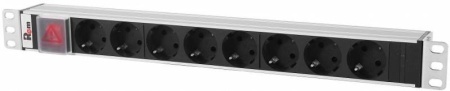 Блок розеток Rem-10 без шнура с выкл., 8 Schuko, вход IEC 60320 C14, 10A, алюм., 19"