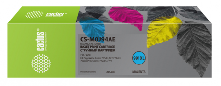 Картридж струйный Cactus CS-M0J94AE 991XL пурпурный (250мл) для HP PW 755dn/MFP774dn/779dn/Pro750dw/772dn