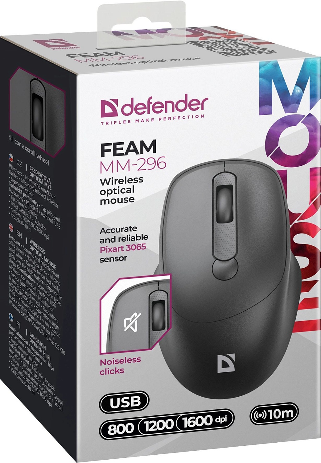 Мышь Defender Feam MM-296 черный оптическая 1600dpi silent беспров. USB 3but (52296) Мышь Defender Feam MM-296 черный оптическая 1600dpi silent беспров. USB 3but (52296)