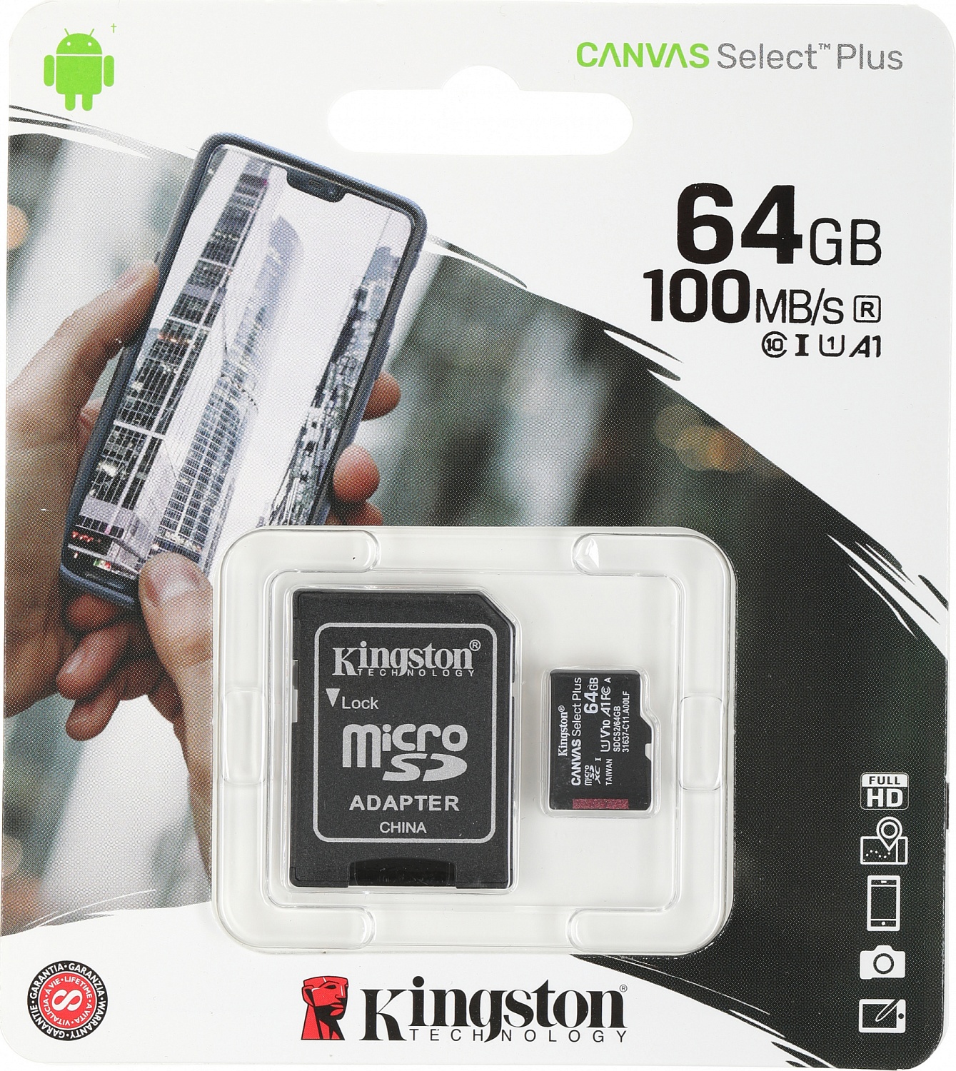 Флеш карта microSDXC Kingston 64GB SDCS2/64GB Canvas Select Plus + adapter