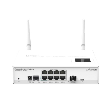 CRS109-8G-1S-2HnD-IN Switch. Wifi 2.4GHz 802.11 a/b/g/n, Ethernet 8x 10/100/1000 + 1x SFP. PoE. Console, USB, LCD touchscreen {10}