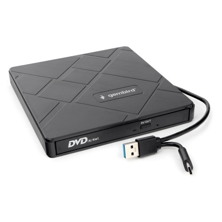 Внешний DVD-привод Gembird DVD-USB-04 USB 3.0 со встроенным кардридером и хабом пластик, черный (271668)