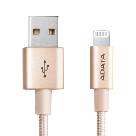 USB Cable ADATA Lightning-USB AMFIAL-1MK-CGD 1m, Aluminum casings, Sync & Charge, Fast charging up AMFIAL-1MK-CGD to 2.4A, Apple MFi-certified, Gold, RTL