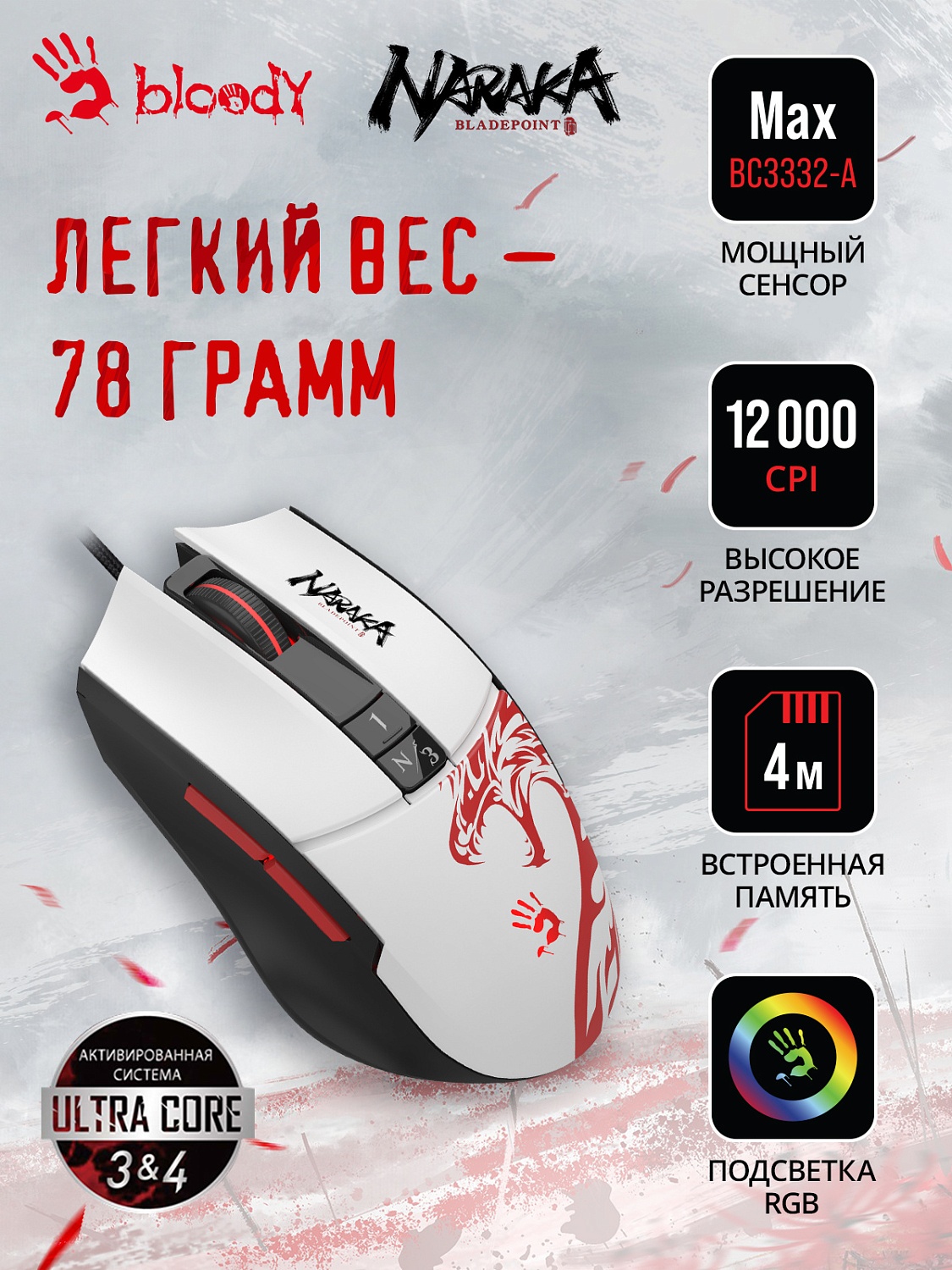 Мышь A4Tech Bloody L65 Max белый/рисунок оптическая (12000dpi) USB (6but) Мышь A4Tech Bloody L65 Max белый/рисунок оптическая (12000dpi) USB (6but)