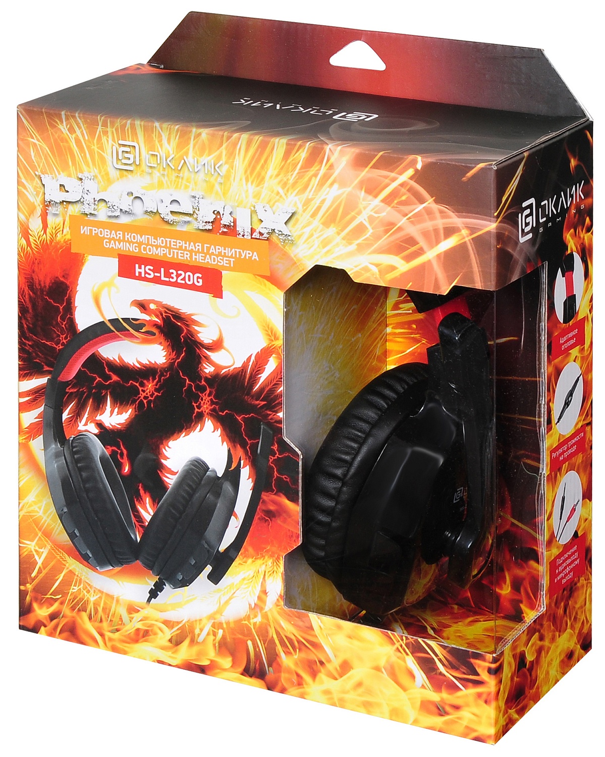 Наушники с микрофоном Оклик HS-L320G Phoenix черный/красный 1.9м мониторные оголовье (359482)