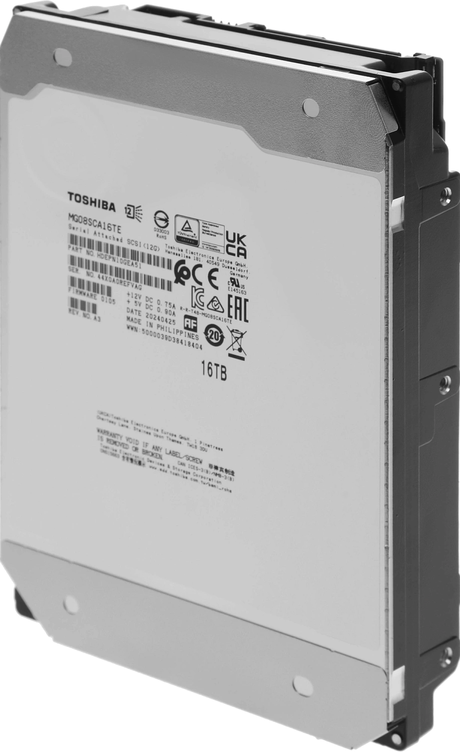Жесткий диск Toshiba Enterprise HDD 3.5" SAS 16ТB, 7200rpm, 256MB buffer (MG08SCA16TE), 1 year