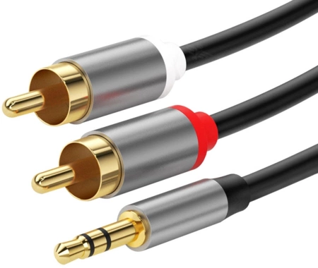 Кабель соединительный аудио Premier 5-334 3.0 Jack 3.5 (m)/2хRCA (m) 3м. позолоч.конт. черный/серый