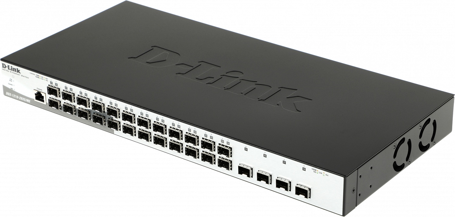Коммутатор D-Link Managed L2 Metro Ethernet Switch 24x1000Base-X SFP, 4x10GBase-X SFP+, CLI, RJ45 Console, RPS