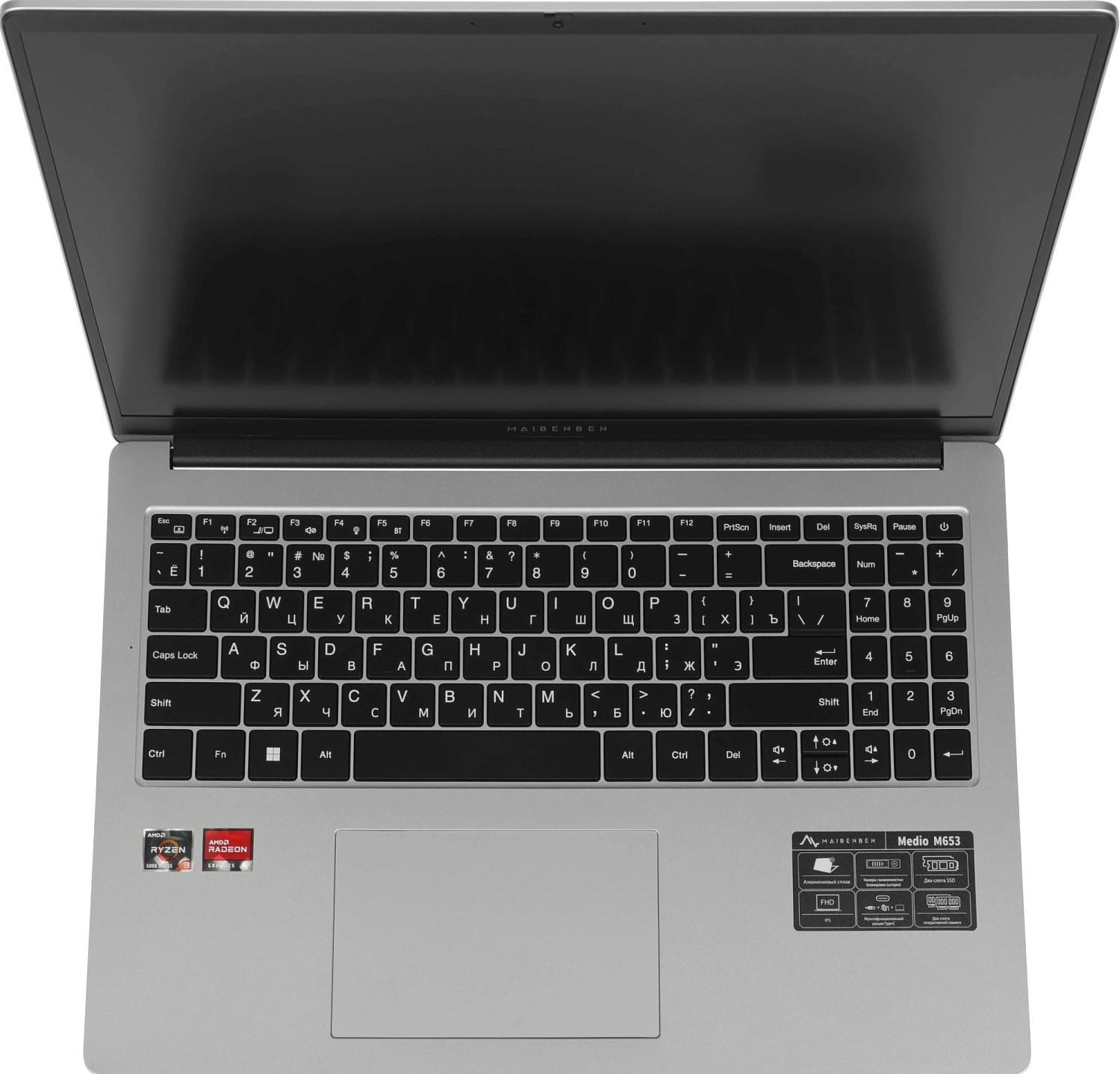 Ноутбук Maibenben M653 Ryzen 3 5400U 8Gb SSD512Gb AMD Radeon 16" IPS FHD+ (1920x1200) Linux grey WiFi BT Cam 4000mAh (M6531SB0LSRE0)