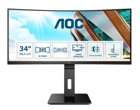 Монитор AOC 34" Pro CU34P2A черный VA LED 1ms 21:9 HDMI M/M матовая HAS Piv 300cd 178гр/178гр 3440x1440 100Hz DP 2K USB 9.8кг