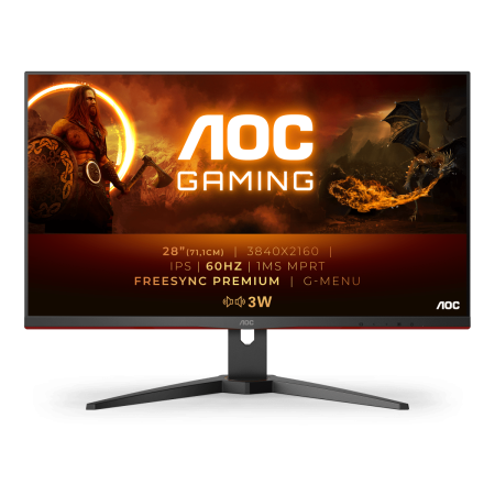 Монитор LCD 28'' [16:9] 3840x2160(UHD 4K) IPS, nonGLARE, 300cd/m2, H178°/V178°, 1000:1, 80M:1, 1.07B, 4ms, VGA, HDMI, DP, Tilt, Speakers, Audio out, 3Y, Black-Red