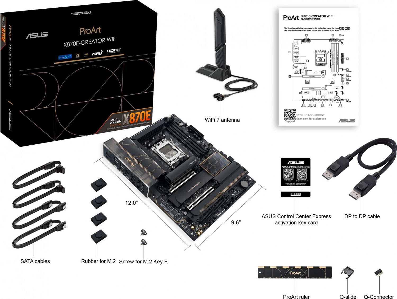 Материнская плата ASUS PROART X870E-CREATOR WIFI, AM5, X870, 4*DDR5, 4*SATA, 4*M.2, 7*USB 3.2, 1*USB 2.0, 2*USB4, Type-C, 3*PCIx16, HDMI, ATX; 90MB1IG0-M0EAY0
