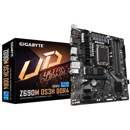 Z690M DS3H DDR4, Socket 1700, Intel®Z690, 4xDDR4-3200, D-SUB+HDMI+DP+DP, 1xPCI-Ex16, 2xPCI-Ex1, 4xSATA3(RAID 0/1/5/10), 2xM.2, 8Ch Audio, 2,5GbLan, (2+4)xUSB2.0, (3+2)xUSB3.2, (1+0)xUSB3.2 Type-C™, 1xPS/2, mATX, RTL (830625)