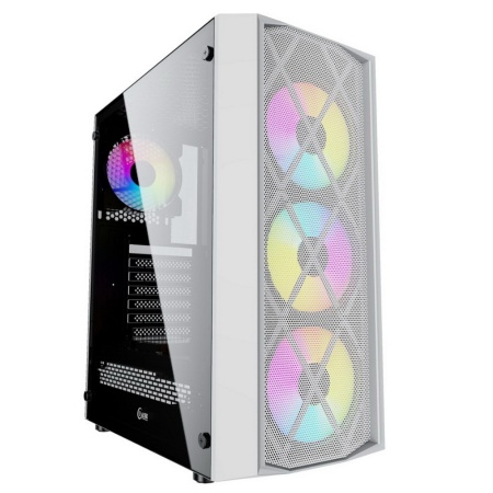 Корпус Powercase Rhombus X4 White, Tempered Glass, Mesh, 4x 120mm 5-color LED fan, белый, ATX (CMRMW-L4) (202773)