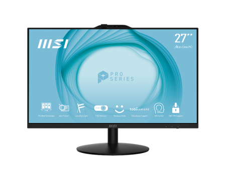 Моноблок MSI Pro AP272 13M AiO 27" FHD (1920x1080)IPS AG Non-touch, Core I3-13100 (3.4GHz), 8Gb DDR4(1x8Gb), 512GB SSD M.2, Intel UHD, WiFi, BT, camera, WirelessKB&mouse Eng/Rus,noOS,1y war-ty,Black