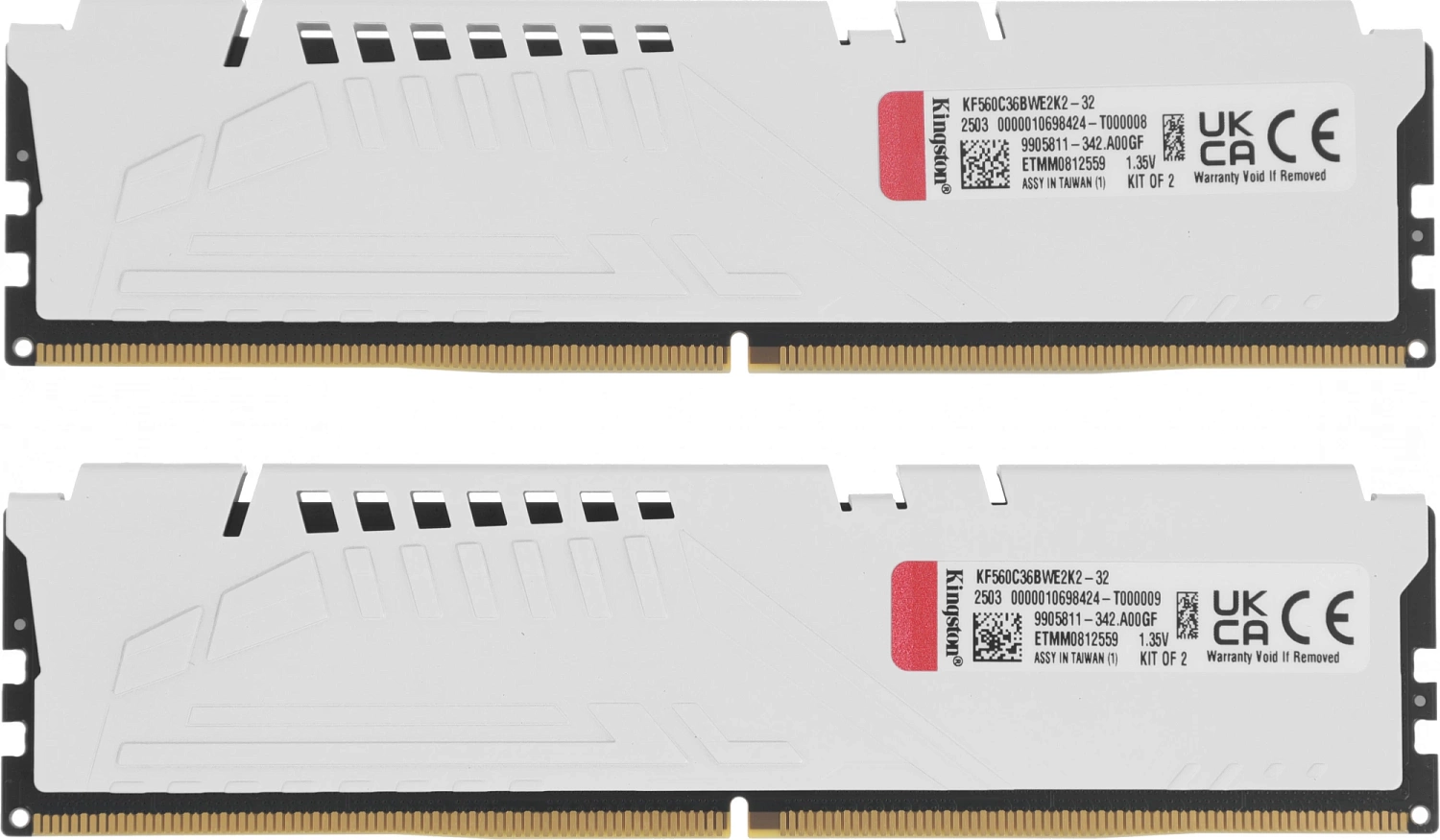 Модуль памяти Kingston 32GB (2x16GB) DDR5 6000MT/s CL36 FURY Beast White EXPO Non-ECC Unbuffered DIMM (Kit of 2) 1RX8 36-44-44 1.35V 288-pin 16Gbit
