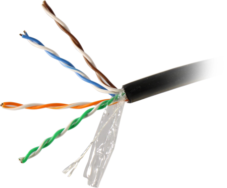 Кабель Кабель витая пара Bion BCL-U5451-301 U/UTP, кат.5e, 4x2x0,51мм AWG24, CCA, одножильный, PE, для внешней прокладки, 305м, черный