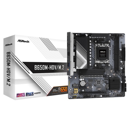 Материнская плата ASROCK B650M-HDV/M.2, AM5, B650, 2*DDR5, HDMI+DP, 4xSATA3 6.0, M.2 Socket, RAID, USB 3.2, USB 2.0, Type-C, mATX