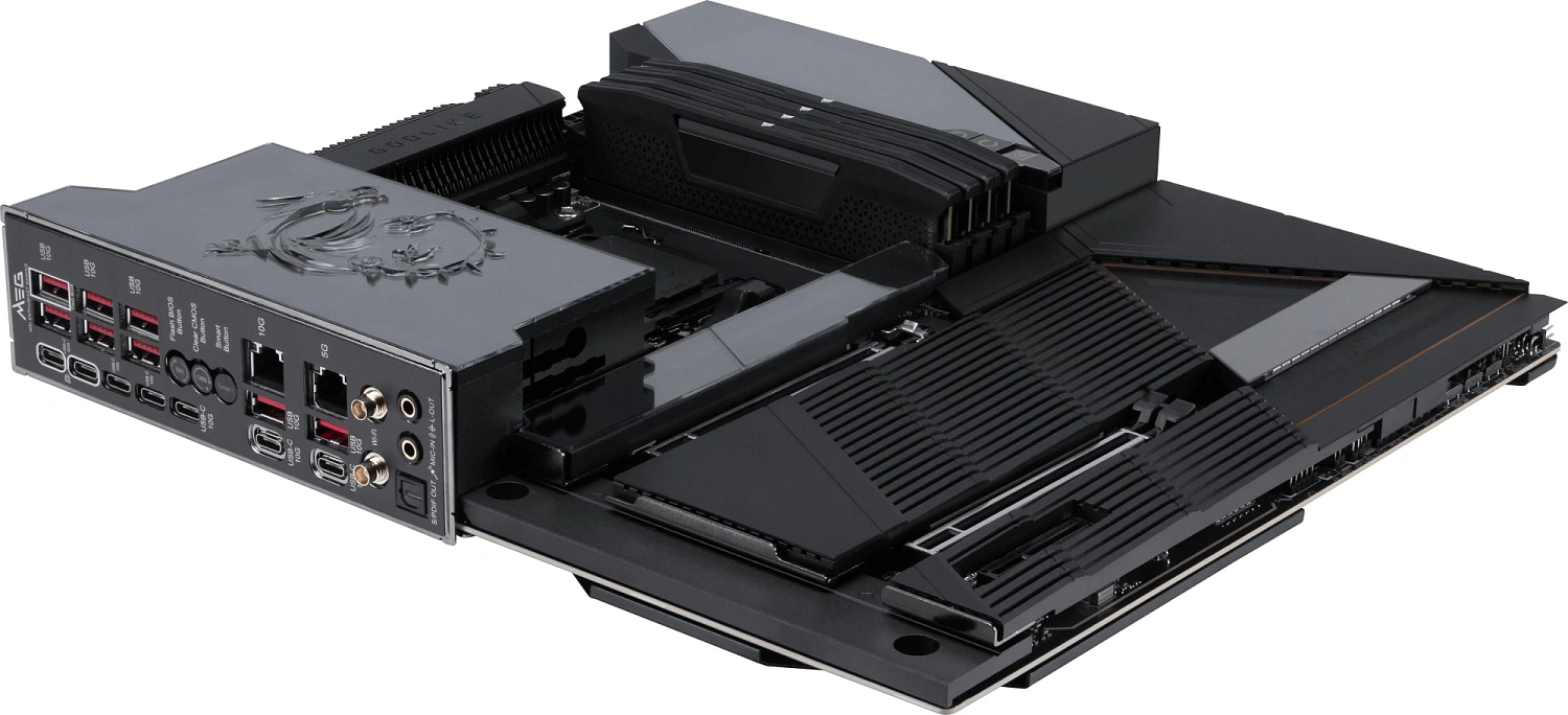 Материнская плата MSI MEG X870E GODLIKE MAX X870E, AM5, 4*DDR5, 2*PCIEx16, 1*PCIEx4, 5*M.2, 5*TypeC, 8*USB3.2Gen2, 4*USB3.2Gen1, 4*USB2.0, 4*SATA3.0, 10G, 5G, 2*TypeC(DP), Е-ATX, RTL