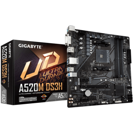 Материнская плата Gigabyte A520M DS3H Soc-AM4 AMD A520 4xDDR4 mATX AC`97 8ch(7.1) GbLAN RAID+DVI+HDMI+DP