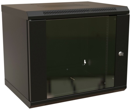 Шкаф коммутационный WRline (WR-TW-1566-GP-RAL9004) настенный 15U 600x600мм пер.дв.стекл 2 бок.пан. направл.под винты 60кг черный 520мм 775мм IP20 сталь