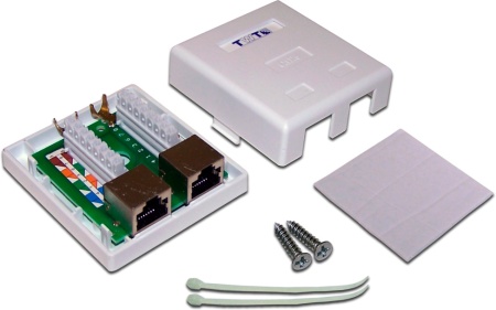 Настенная розетка, 2 порта RJ-45 категории 6, STP, белая