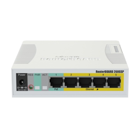 RB260GSP CSS106-1G-4P-1S 5-port Gigabit smart switch with SFP cage, SwOS, plastic case, PSU, POE-OUT {20} (002297)