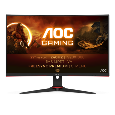 Монитор LCD 27'' [16:9] 1920х1080(FHD) VA, Curved, nonGLARE, 240 Hz, 300 cd/m2, H178°/V178°, 3000:1, 80M:1, 16.7M, 1ms, 2xHDMI, DP, Tilt, Swivel, 3Y, Black+Cherry