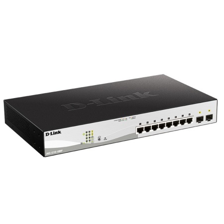 Коммутатор D-Link Managed L2 Switch 8x1000Base-T PoE, 2x1000Base-X SFP, PoE Budget 130W, Surge 6KV, CLI