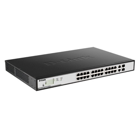 DGS-1100-26MPP/C1A Настраиваемый L2 коммутатор с 24 портами 10/100/1000Base-T и 2 комбо-портами 100/1000Base-T/SFP (порты 1–24 PoE 802.3af/at, порты 21–24 PoE 802.3bt, PoE-бюджет 518 Вт)