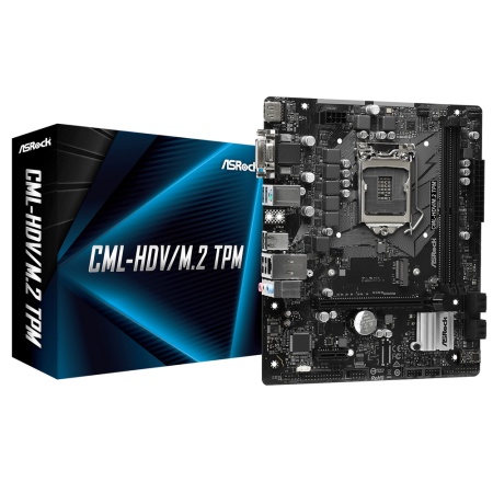 CML-HDV/M.2 TPM, Socket 1200, Intel®H310, 2xDDR4-2933, D-SUB+DVI-D+HDMI, 1xPCI-Ex16, 1xPCI-Ex1, 4xSATA3, 1xM.2, 8 Ch Audio, 1xGLan, (4+4)xUSB2.0, (2+2)xUSB3.2, 1xPS/2, mATX, RTL {20}