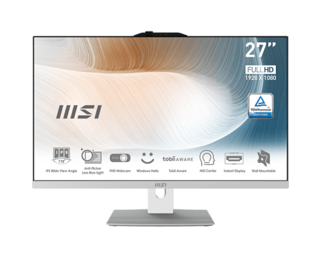 Моноблок MSI Modern AM272P 12M AiO 27" FHD(1920x1080)IPS AG Non-touch, Core i5-1240P(1.7GHz),16GB DDR4(2x8GB),512GB SSD M.2,Intel UHD, WiFi, BT, camera, WirelessKB&mouse Eng/Rus, NoOS,1y war-ty,White