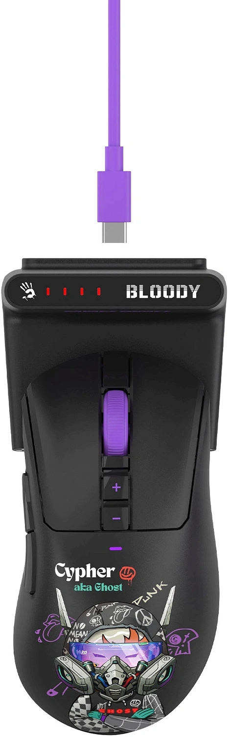 Мышь A4Tech Bloody R73 Ultra Duo черный/рисунок оптическая 20000dpi беспров. USB-C 7but (R73 ULTRA DUO CYPHER GHOST) Мышь A4Tech Bloody R73 Ultra Duo черный/рисунок оптическая 20000dpi беспров. USB-C 7but (R73 ULTRA DUO CYPHER GHOST)