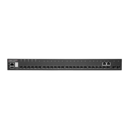 ECS4510-28F-DC Edge-corE 22 x GE SFP + 2 x GE Combo (RJ45/SFP) + 2 x 10G SFP+ ports + 1 x expansion slot (for dual 10G SFP+ ports) L2+ Stackable Switch w/ 1 x RJ45 console port, 1 x USB type A storage port, RPU connector, Stack up to 4 units, DC Version