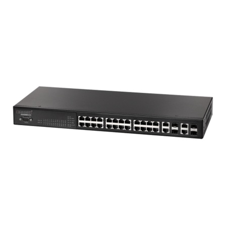 ES3528MV2-DC Edge-corE 24-Port 10/100BASE-TX + 4 Combo G (RJ-45/SFP), 1RS-232 console port management, Fanless Design, DC L2 Fast Ethernet Switch