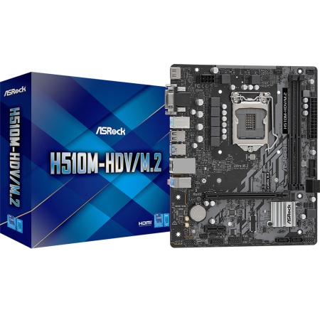 H510M-HDV/M.2, Socket 1200, Intel®H510, 2xDDR4-3200, D-SUB+DVI-D+HDMI, 1xPCI-Ex16, 1xPCI-Ex1, 4xSATA3, 1xM.2, 8 Ch Audio, 1xGLan, (4+2)xUSB2.0, (2+2)xUSB3.2, 2xPS/2, mATX, RTL {20} (934247)