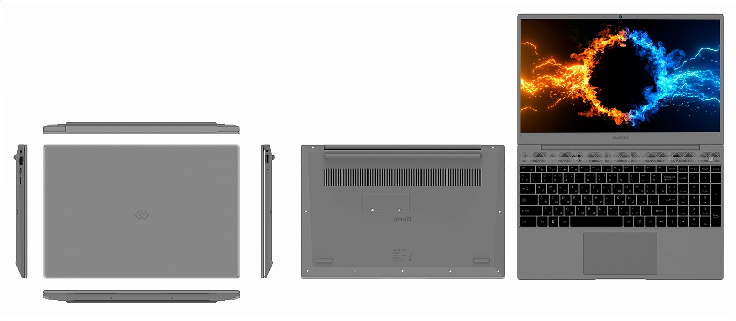 Ноутбук Digma EVE 15 C423 Ryzen 5 3500U 16Gb SSD512Gb AMD Radeon Vega 8 15.6" IPS FHD (1920x1080) Windows 11 Professional Multi Language 64 grey space WiFi BT Cam 4000mAh (NR515ADXW01)