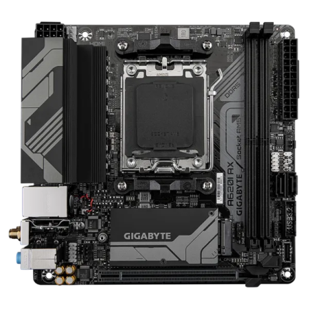 Материнская плата GIGABYTE A620I AX, AM5, A620, 2*DDR5, 2*SATA, 2*M.2, 2*USB 3.2, 3*USB 2.0, Type-C, 1*PCIx16, DP+HDMI, mITX (незначительное повреждение коробки)