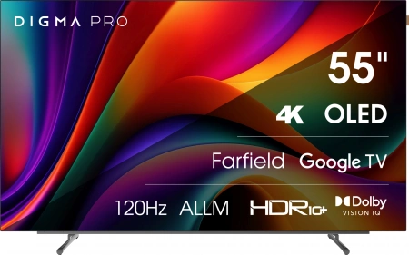 Телевизор OLED Digma Pro 55" OLED 55M Google TV Frameless черный/серебристый 4K Ultra HD 120Hz DVB-T DVB-T2 DVB-C DVB-S DVB-S2 USB 2.0 WiFi Smart TV